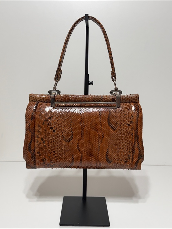 Vintage Handbags - Vintage Brown Snakeskin 1940’s Handbag with Single Handle